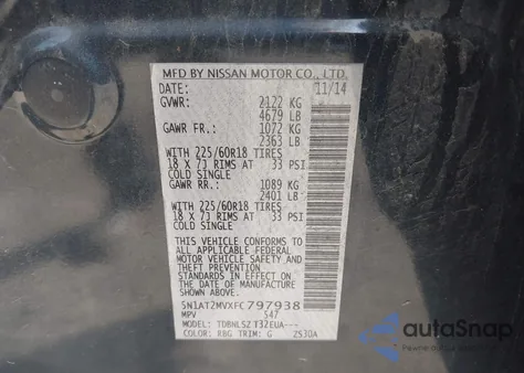 2015 Nissan Rogue Sl из США, поврежденный, VIN 5N1AT2MVXFC797938